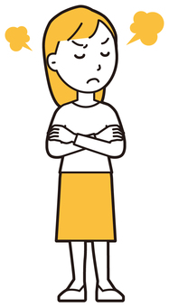  ロングヘア女性(黄)-385-全身 怒る,女性,女の子,人物,かわいい,キレる,ムカつく,喧嘩,表情,感情のイラスト素材