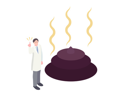 うんちについて解説する白衣の男性 うんち,便,大便,糞,匂い,臭い,ポイント,指さし,確認,チェックのイラスト素材