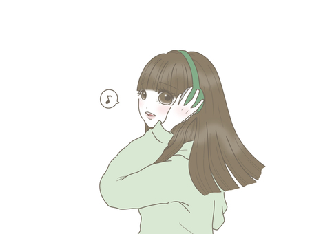 Girl listening to music with headphones Green, , JPG and PNG