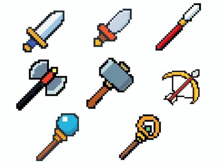 ドット絵武器アイコン ドット絵,ピクセルアート,武器,レトロ,ゲーム,アイコン,剣,短剣,槍,斧のイラスト素材