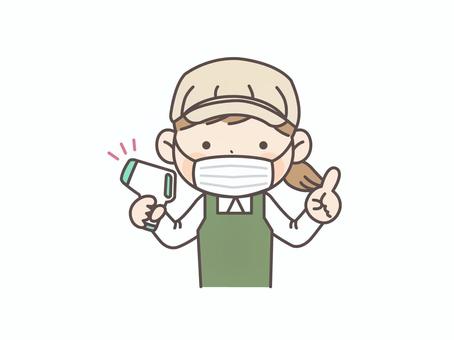 Cafe clerk (female) 02 who measures heat with a non-contact thermometer, JPG, PNG and AI Cafe clerk (female) 02 who measures heat with a non-contact thermometer, female, thermometer, non contact, JPG, PNG and AI