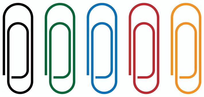 クリップのアイコン 5色セット クリップ,文具,事務用品,ペーパークリップ,雑貨,留め具,備品,道具,文房具,資料のイラスト素材