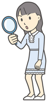 ワンピースお嬢様-571-全身 虫眼鏡,お嬢様,女性,女の子,オシャレ,人物,かわいい,探す,検索,見るのイラスト素材