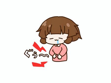 ぐぅ～　お腹が空いた女の子 空腹,お腹,鳴る,空く,よだれ,女の子,子供,飢える,ごはん,食事のイラスト素材