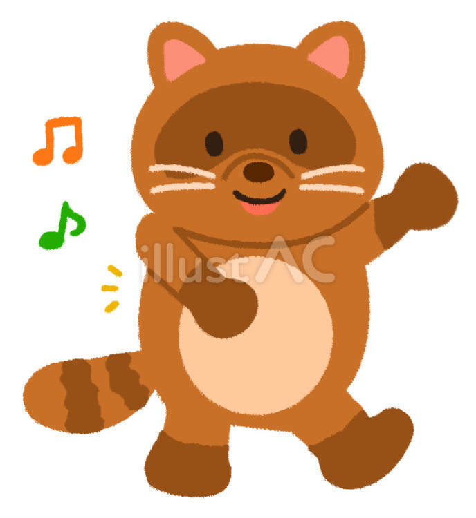 楽しそうにお腹を叩いている可愛いたぬき たぬき,動物,かわいいのイラスト素材