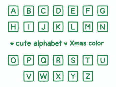 かわいいアルファベット（Xmas四角枠） アルファベット,英語,四角枠,セット,クリスマス,クリスマスカラー,グリーンのイラスト素材