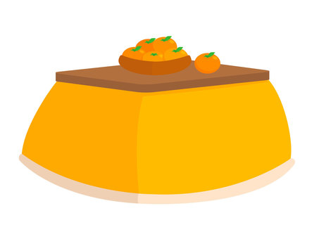 Yellow kotatsu, a kotatsu, mandarin orange, futon, JPG, PNG and AI