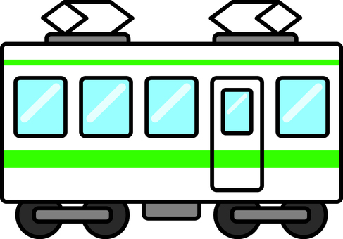 緑の電車の側面です。 電車,シンプル,鉄道,車両,路線,通勤,プラットホーム,車輪,感光,ローカル線のイラスト素材