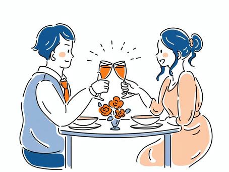 乾杯する男女 乾杯,デート,クリスマス,記念日,お祝い,ワイン,誕生日,シャンパン,レストラン,ご予約のイラスト素材