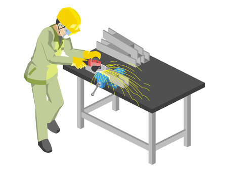 グラインダーで研磨A（カラー） グラインダー,サンダー,研磨,切断,バリ,削る,均す,磨く,金属,部品のイラスト素材