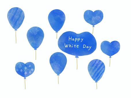 ハッピーホワイトデー　水彩風風船 風船,ホワイトデー,ハッピー,男性,お返し,青色,水彩風,ハート,ハート型,文字のイラスト素材