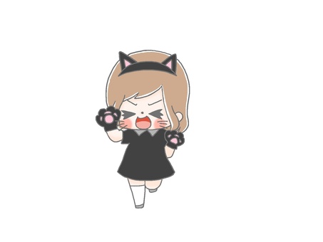 コスプレ猫５ 手描き,女の子,茶髪,コスプレ,仮装,ハロウィン,猫,ひげ,ポーズ,ワンピースのイラスト素材