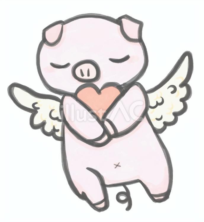 ハートを抱きしめる豚の天使 動物,豚,天使のイラスト素材