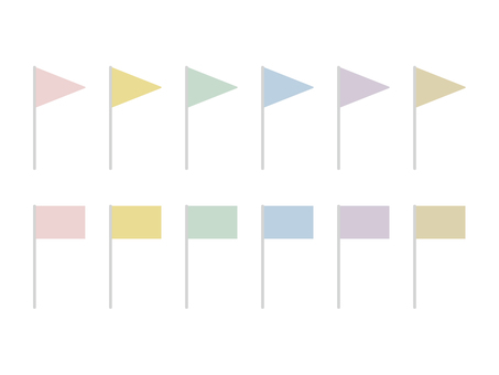 長方形と三角形の旗セット　くすみカラー 旗,セット,フラッグ,三角形,三角,長方形,四角,シンプル,かわいい,ポイントのイラスト素材