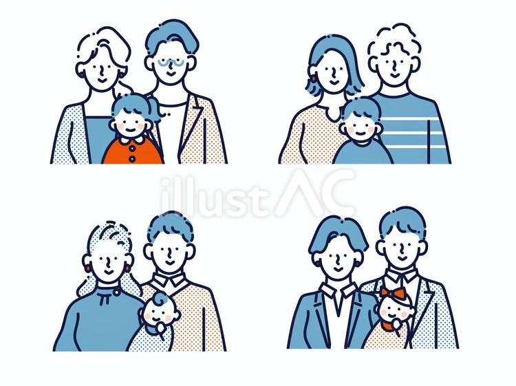 笑顔の親子セット 家族,親子,ママのイラスト素材