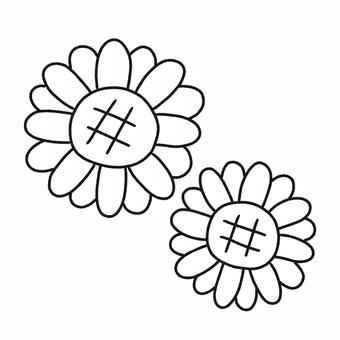 向日葵 向日葵,花,夏,白黒,モノトーン,塗り絵,可愛い,ゆるい,手描き,デコレーションのイラスト素材