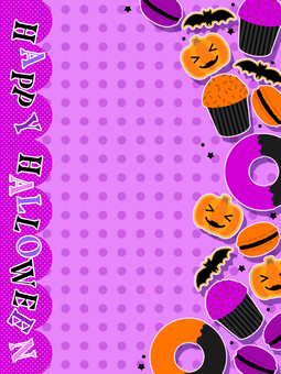 ハロウィンのお菓子のテンプレート・縦型 ハロウィン,お菓子,テンプレート,縦型,ポスター,チラシ,かわいい,ポップ,秋,紫のイラスト素材