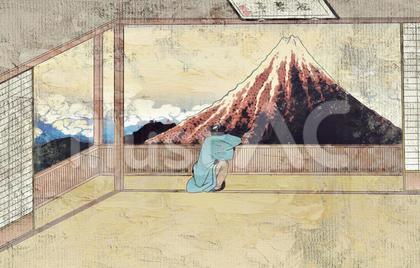 富士山を眺めている男性