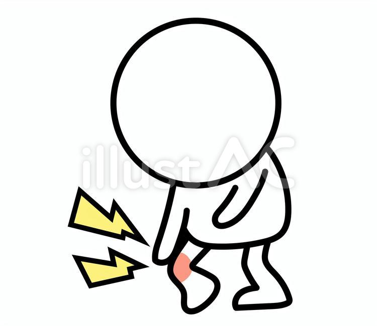 二頭身の白い人がヒザを痛がってるイラスト ヒザ,痛い,ケガのイラスト素材