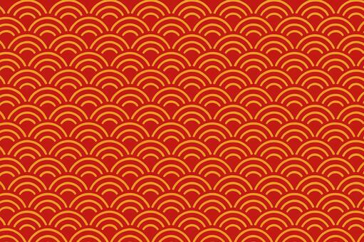 赤と金の青海波模様の和風背景 青海波,和柄,和風,伝統模様,模様,パターン,背景,壁紙,赤,ゴールドのイラスト素材