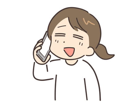 スマホで電話している笑顔＆私服の若い女性 電話,お問い合わせ,問い合わせ,電話対応,女性,女,主婦,人物,人,スマホのイラスト素材