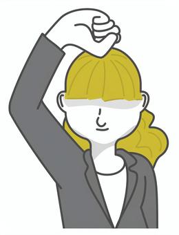 仕事中親指の関節でツボを刺激している女性 仕事中親指の関節でツボを刺激している女性 女性,ツボ押し,頭,頭頂部,頭痛,百会,ツボ,スーツ,上半身,てっぺんのイラスト素材