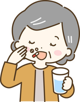 薬を飲むおばあさん 2 おばあさん,祖母,高齢,高齢者,薬,飲む,水,コップ,錠剤,カプセルのイラスト素材