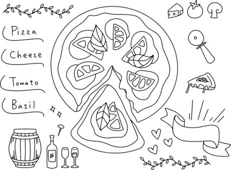 Monochrome pizza and wine hand-painted set, JPG, PNG and AI Monochrome pizza and wine hand-painted set, food, drink, pizza, JPG, PNG and AI