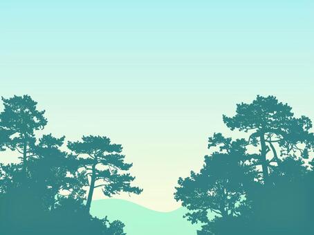 左右に広がる森のシルエットカラー 森,林,木,樹木,シルエット,自然,風景,森林,木立,枝のイラスト素材