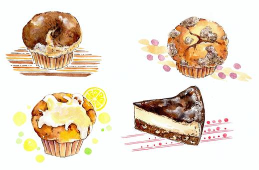 マフィン① マフィン,お菓子,焼き菓子,かわいい,優しい,おいしい,手描き,水彩,色鉛筆,スケッチのイラスト素材