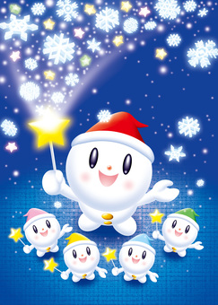 雪だるまの妖精 メルヘンなポストカード 雪だるま,かわいい,キャラクター,メルヘンチック,ファンタジー,幻想的,星,結晶,ステッキ,魔法のイラスト素材