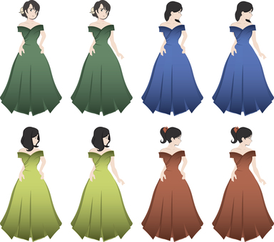ドレス着た女性セット ドレス,ファッション,衣服,女性,人間のイラスト素材