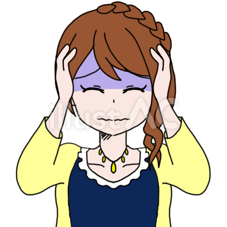 私服の女性4（悩み） なやむ,なやみ,頭が痛いのイラスト素材