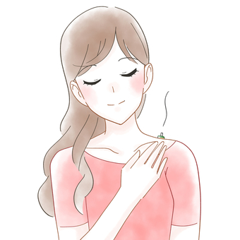 肩にお灸をする女性の水彩風イラスト お灸,鍼灸,東洋医学,ツボ,肩,肩井,肩こり,リラクゼーション,リラックス,画像のイラスト素材