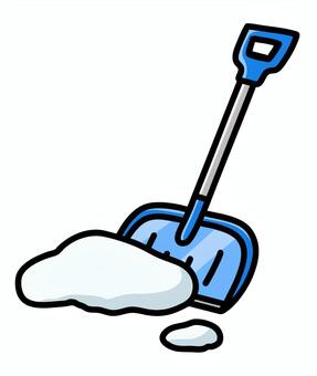 積もった雪と青い雪かきスコップ 雪かき,スコップ,雪,除雪,冬,積雪,道具,青色,シンプル,かわいいのイラスト素材