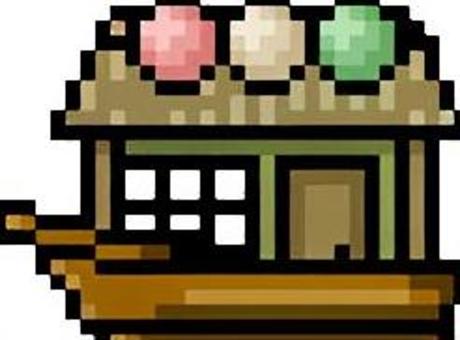 だんごの屋台船（ドット絵） だんご,屋台船,船,ドット絵,レトロ,ゲーム,ファンタジー,冒険,rpg,ロールプレイングのイラスト素材