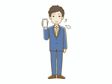 スマホ画面を見せてため息をつく男性 男,スーツ,携帯,電話,ため息,スマートフォン,デジタル,スマホ,画面,見せるのイラスト素材