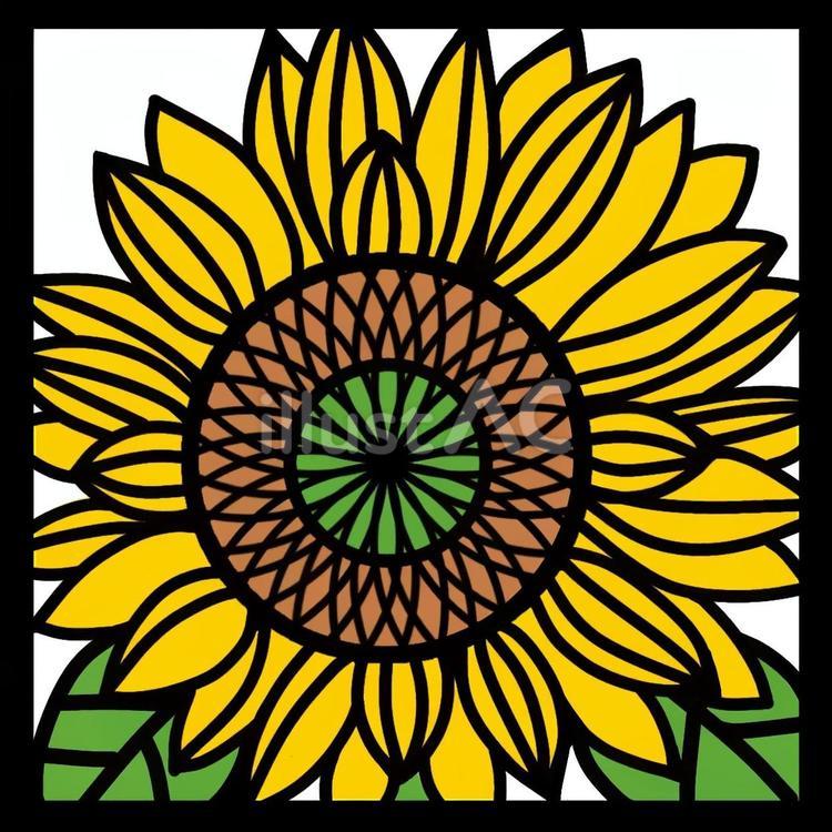 切絵図案(正方形)8月　ひまわり 切り絵,図案,デザインのイラスト素材