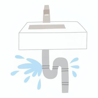 水漏れする洗面台の水道管 住宅,トラブル,水漏れ,水道,配管,水道管,水滴,洗面台,水のトラブル,経年劣化のイラスト素材