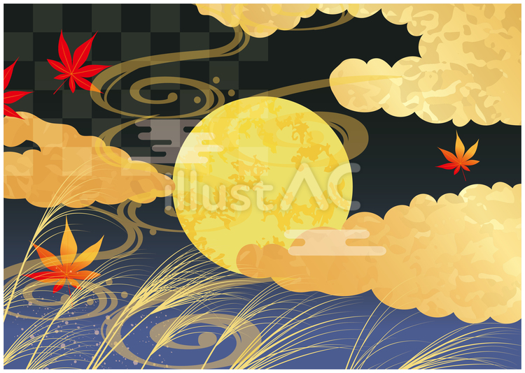 夜のお月見風景 秋,月見,月のイラスト素材