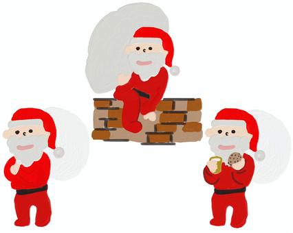 ほっこりクリスマスのサンタイラスト素材 サンタクロース,クリスマスイラスト,プレゼント袋,手描きタッチ,かわいいキャラクター,季節の行事,赤い服,イラストセット,クッキー,ミルクのイラスト素材