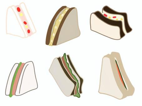 サンドイッチのイラスト サンドイッチのイラスト サンドイッチ,食べ物,断面,フルーツサンドイッチ,イラスト,セット,手描きのイラスト素材