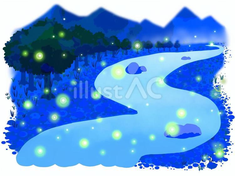 蛍と川 ホタル,川,光のイラスト素材