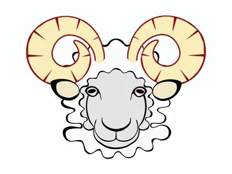 羊の顔 角がある 凛々しい顔 羊,ひつじ,干支,未年,つの,角,羊の角,凛々しい顔,年賀状素材,ポストカードのイラスト素材