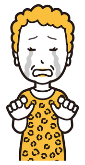  大阪のおばちゃん(黄)-089-バスト 涙,おばちゃん,大阪,ヒョウ柄,おばはん,中年,女性,関西,派手,おばさんのイラスト素材