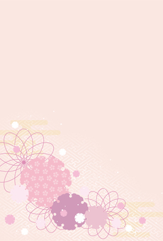 和柄雪輪に花をあしらったハガキサイズ縦型 背景,和風,和柄,雪輪,紗綾形,花,ピンク,桜,かすみ,年賀状のイラスト素材