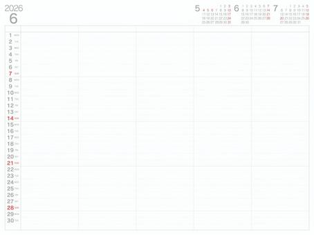 ファミリーカレンダー　2026　6月 カレンダー,2026,令和8年,6月,ファミリー,シンプルのイラスト素材