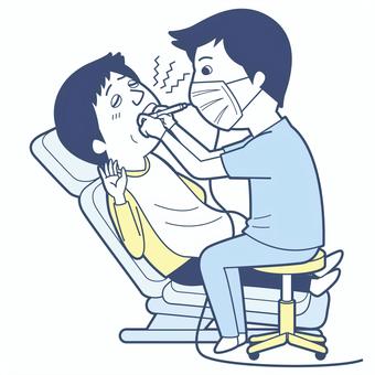 歯の治療中の男性と歯科医師_淡色版 歯の治療中の男性と歯科医師_淡色版 歯科医師,歯医者,虫歯,歯科医,デンタルクリニック,デンタル,歯科,治療,処置,痛いのイラスト素材