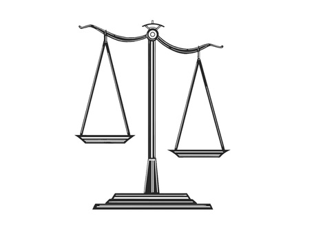 重さを測る時に使う天秤（天秤） 天秤,秤,道具,手描き,比較,重さ,つり合い,下皿天秤,おもり,大切のイラスト素材