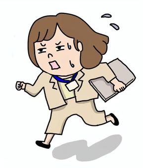会議に遅刻しそうな女性2 女性,かわいい,ゆるい,手描き,走る,ノートパソコン,ol,会社員,会社,社員証のイラスト素材